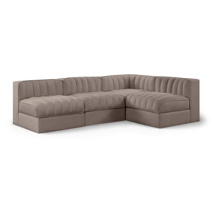 Rummi Taupe Velvet Performance Fabric Upholstered 4pc. Modular Sectional
