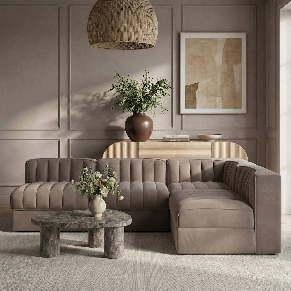 Rummi Taupe Velvet Performance Fabric Upholstered 4pc. Modular Sectional