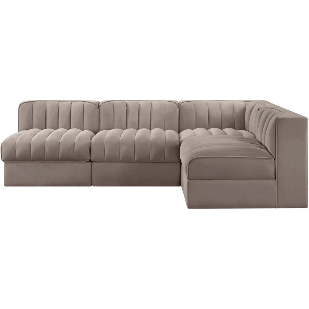 Rummi Taupe Velvet Performance Fabric Upholstered 4pc. Modular Sectional
