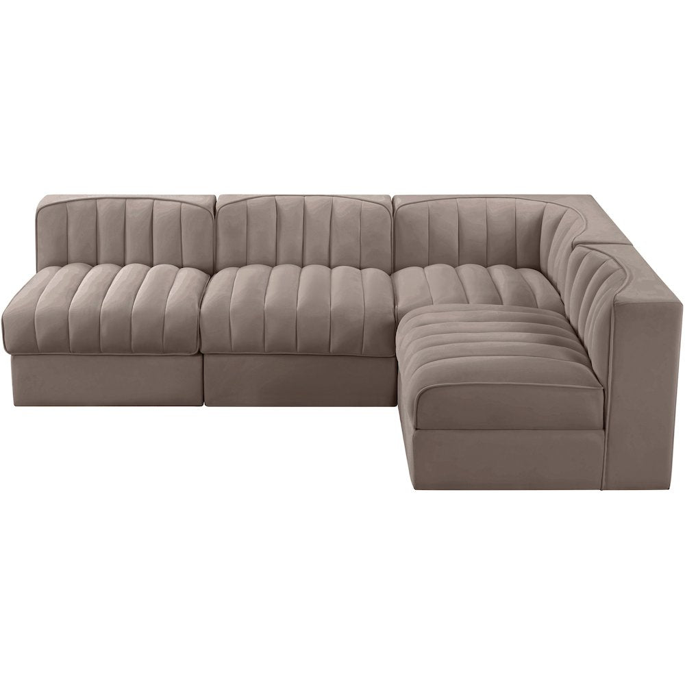 Rummi Taupe Velvet Performance Fabric Upholstered 4pc. Modular Sectional