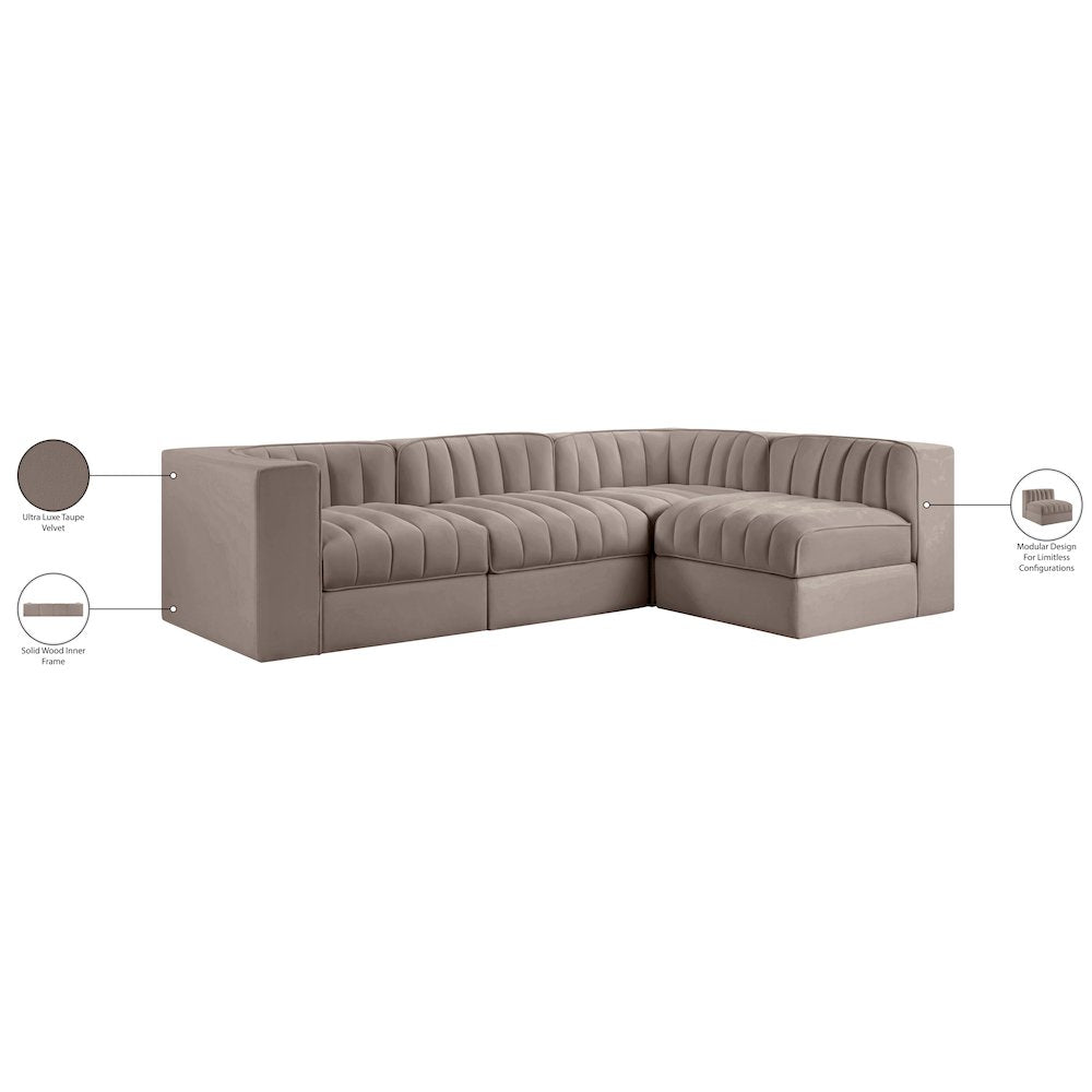 Rummi Taupe Velvet Performance Fabric Upholstered 4pc. Modular Sectional