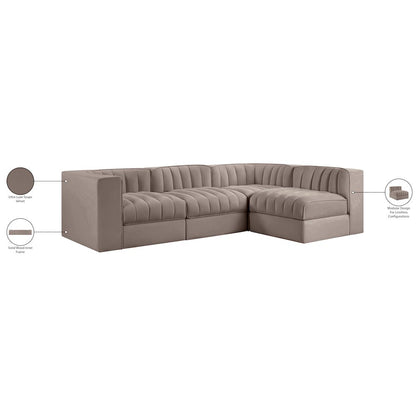 Rummi Taupe Velvet Performance Fabric Upholstered 4pc. Modular Sectional