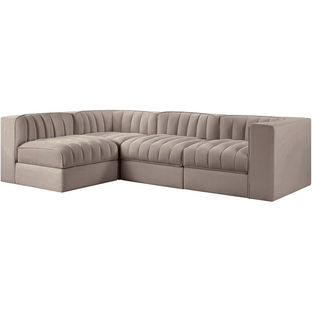 Rummi Taupe Velvet Performance Fabric Upholstered 4pc. Modular Sectional