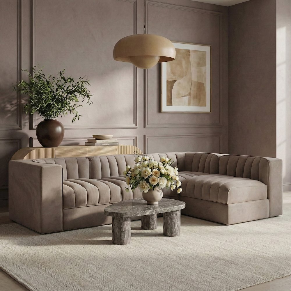 Rummi Taupe Velvet Performance Fabric Upholstered 4pc. Modular Sectional