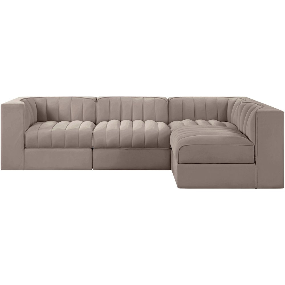 Rummi Taupe Velvet Performance Fabric Upholstered 4pc. Modular Sectional