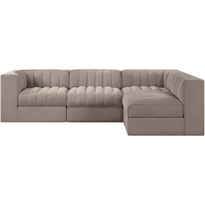 Rummi Taupe Velvet Performance Fabric Upholstered 4pc. Modular Sectional