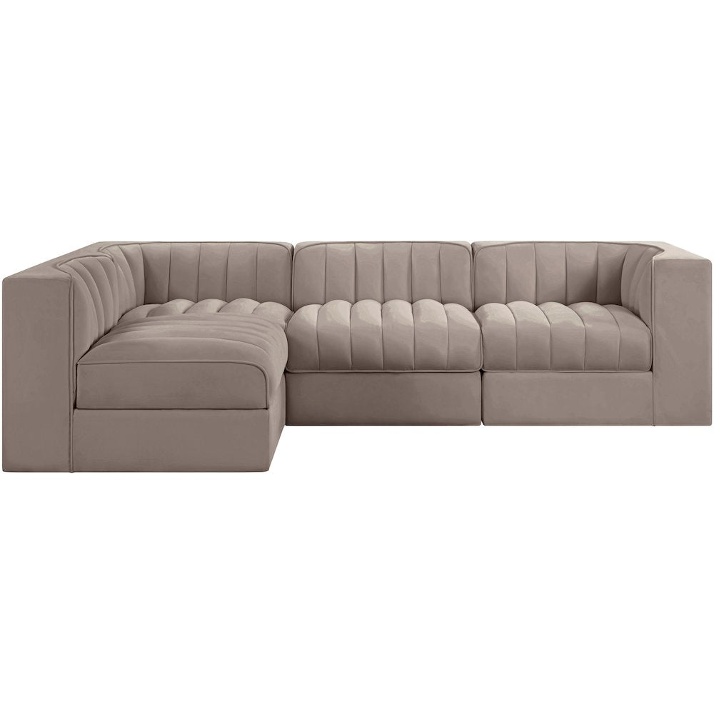 Rummi Taupe Velvet Performance Fabric Upholstered 4pc. Modular Sectional