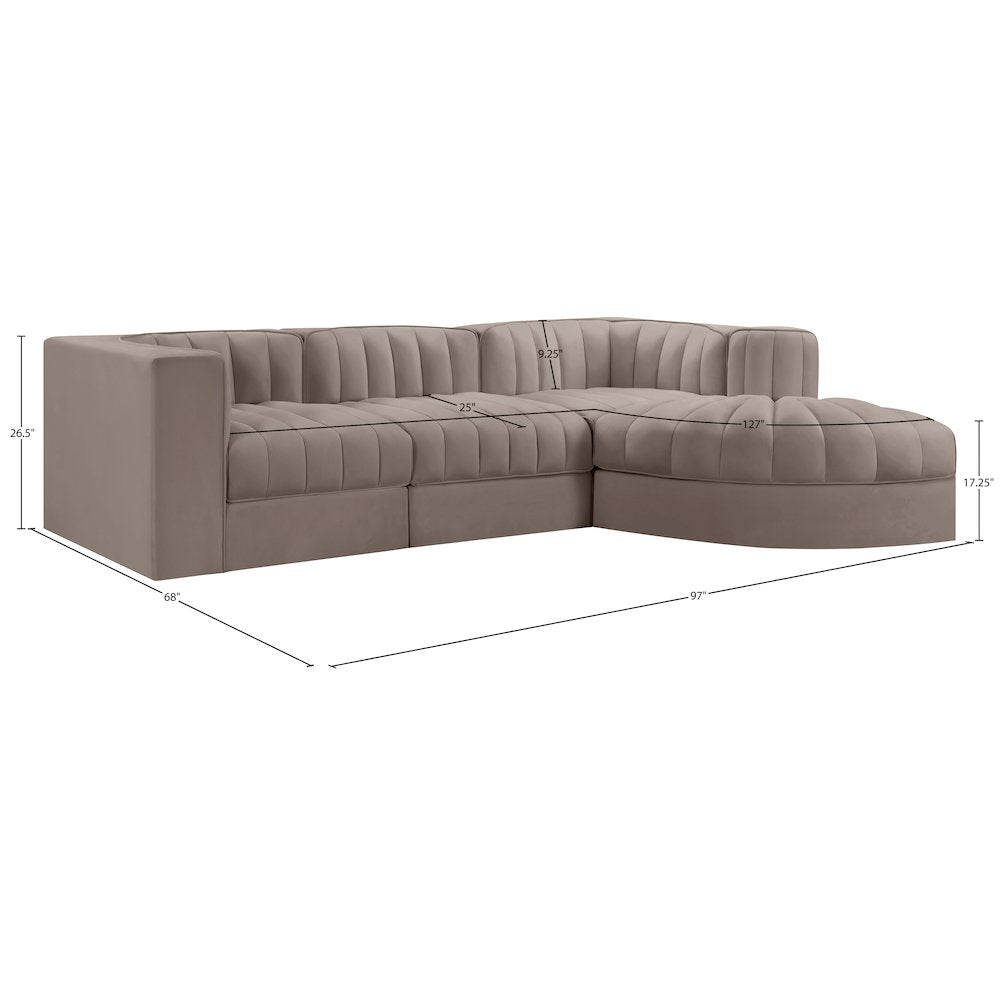 Rummi Taupe Velvet Performance Fabric Upholstered 4pc. Modular Sectional