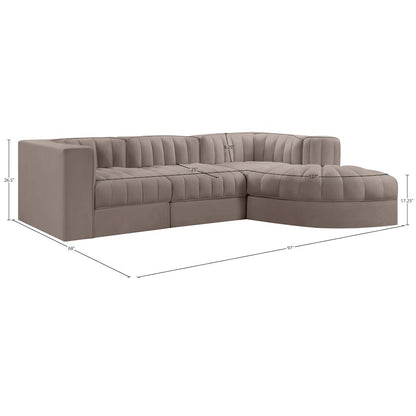 Rummi Taupe Velvet Performance Fabric Upholstered 4pc. Modular Sectional