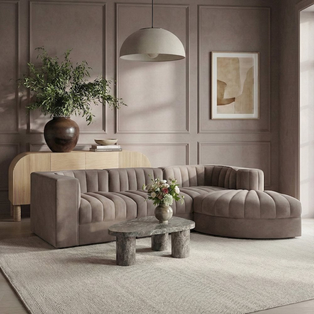 Rummi Taupe Velvet Performance Fabric Upholstered 4pc. Modular Sectional