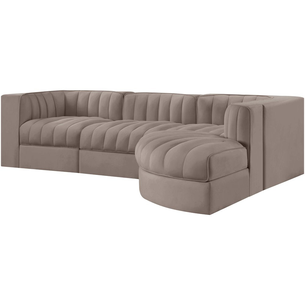 Rummi Taupe Velvet Performance Fabric Upholstered 4pc. Modular Sectional