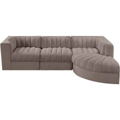 Rummi Taupe Velvet Performance Fabric Upholstered 4pc. Modular Sectional