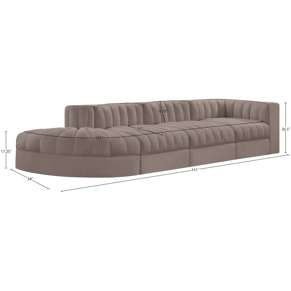 Rummi Taupe Velvet Performance Fabric Upholstered 4pc. Modular Sectional