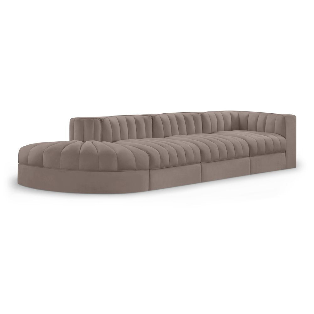Rummi Taupe Velvet Performance Fabric Upholstered 4pc. Modular Sectional