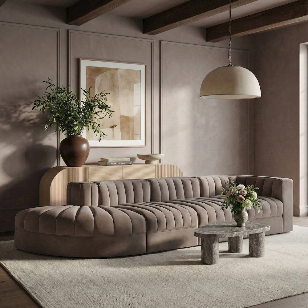 Rummi Taupe Velvet Performance Fabric Upholstered 4pc. Modular Sectional