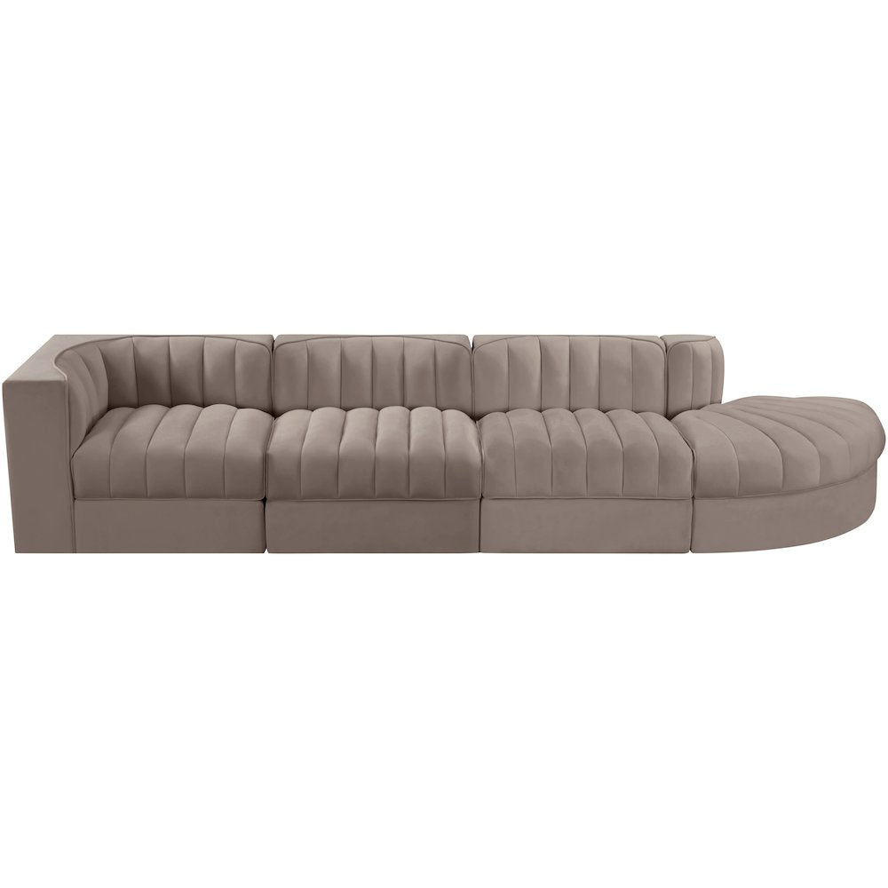 Rummi Taupe Velvet Performance Fabric Upholstered 4pc. Modular Sectional