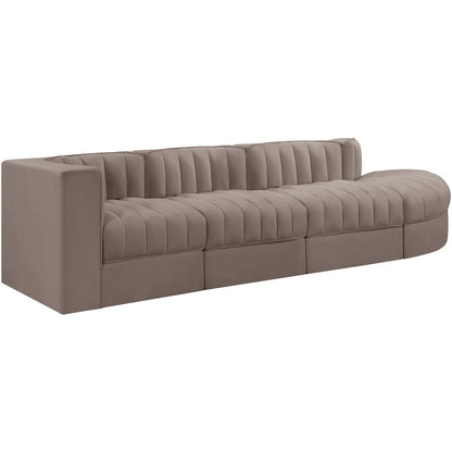 Rummi Taupe Velvet Performance Fabric Upholstered 4pc. Modular Sectional