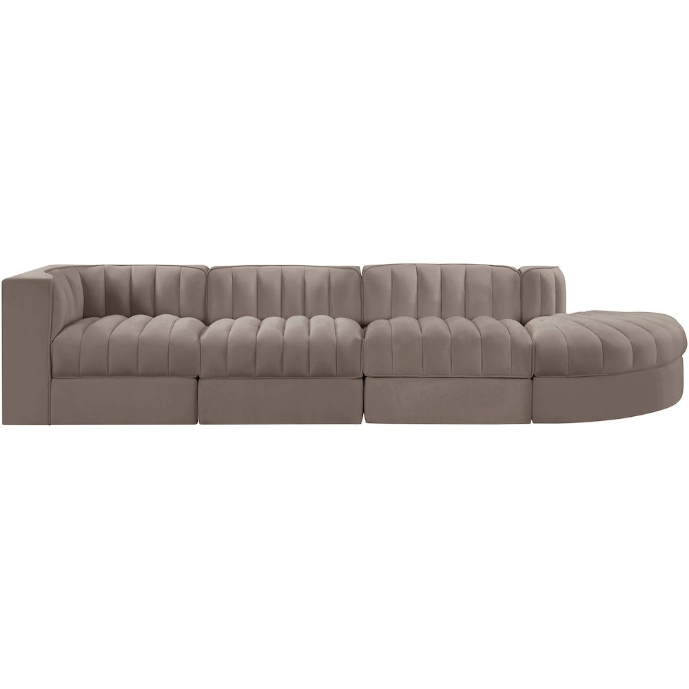 Rummi Taupe Velvet Performance Fabric Upholstered 4pc. Modular Sectional