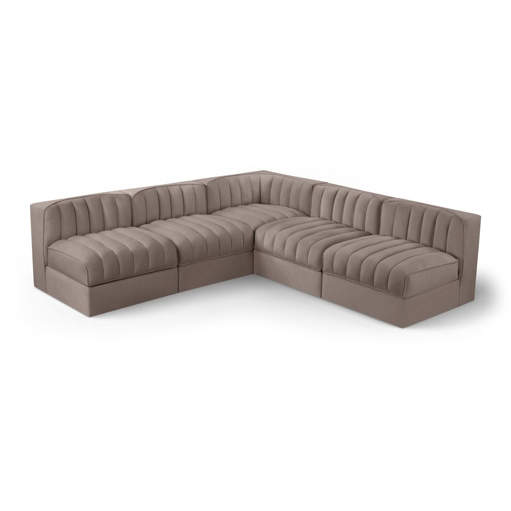 Rummi Taupe Velvet Performance Fabric Upholstered 5pc. Modular Sectional