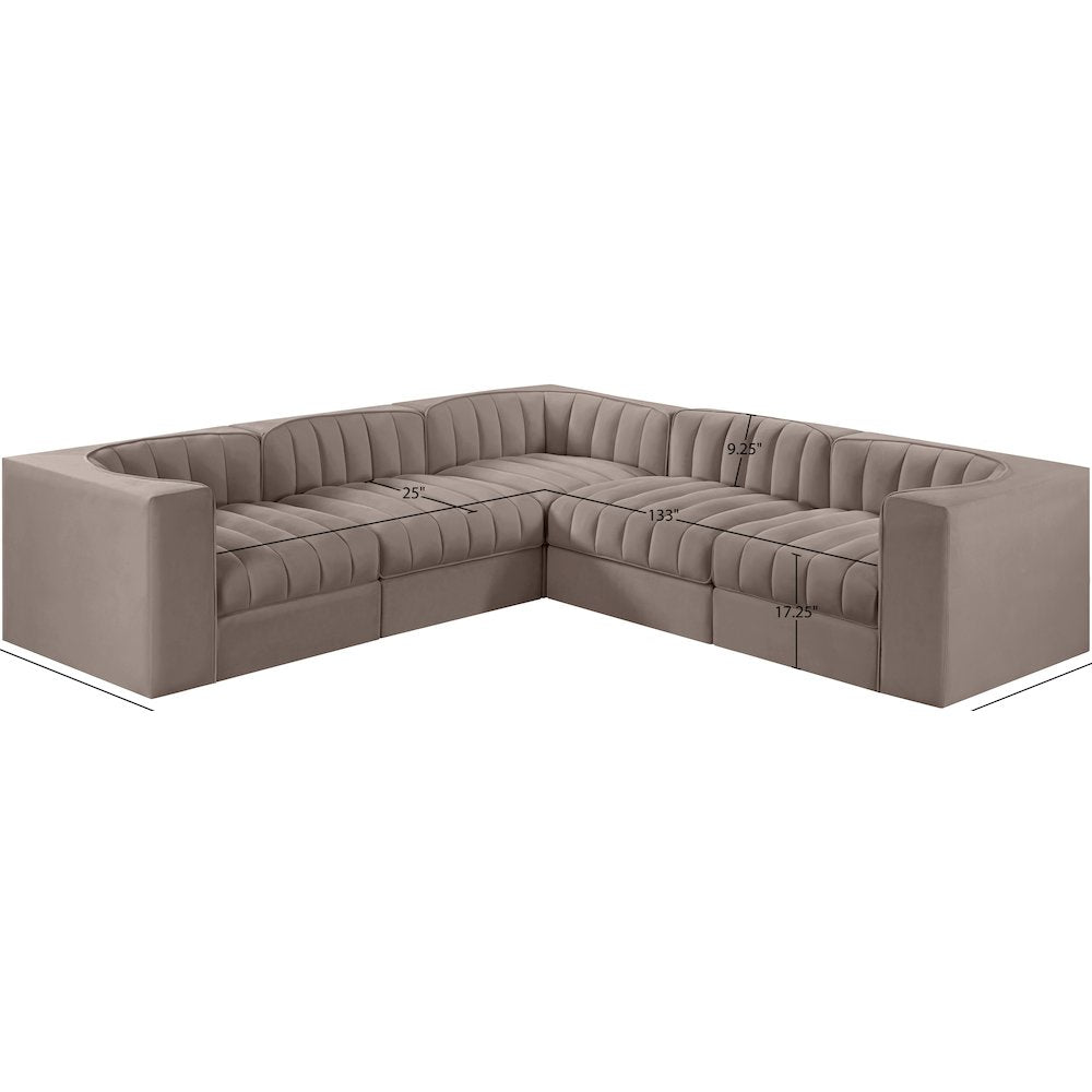 Rummi Taupe Velvet Performance Fabric Upholstered 5pc. Modular Sectional