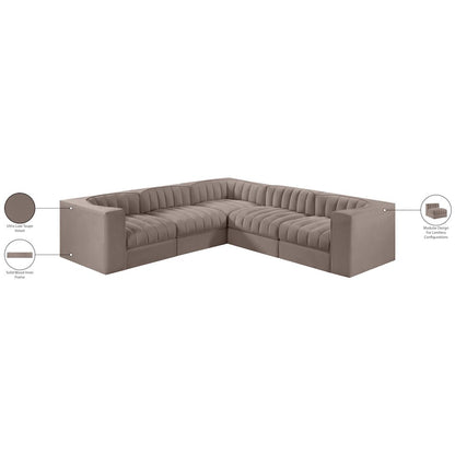 Rummi Taupe Velvet Performance Fabric Upholstered 5pc. Modular Sectional