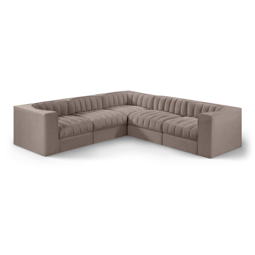 Rummi Taupe Velvet Performance Fabric Upholstered 5pc. Modular Sectional