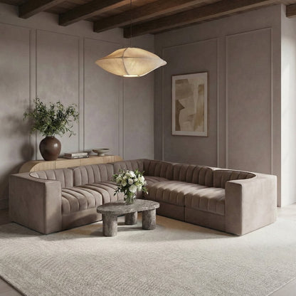 Rummi Taupe Velvet Performance Fabric Upholstered 5pc. Modular Sectional