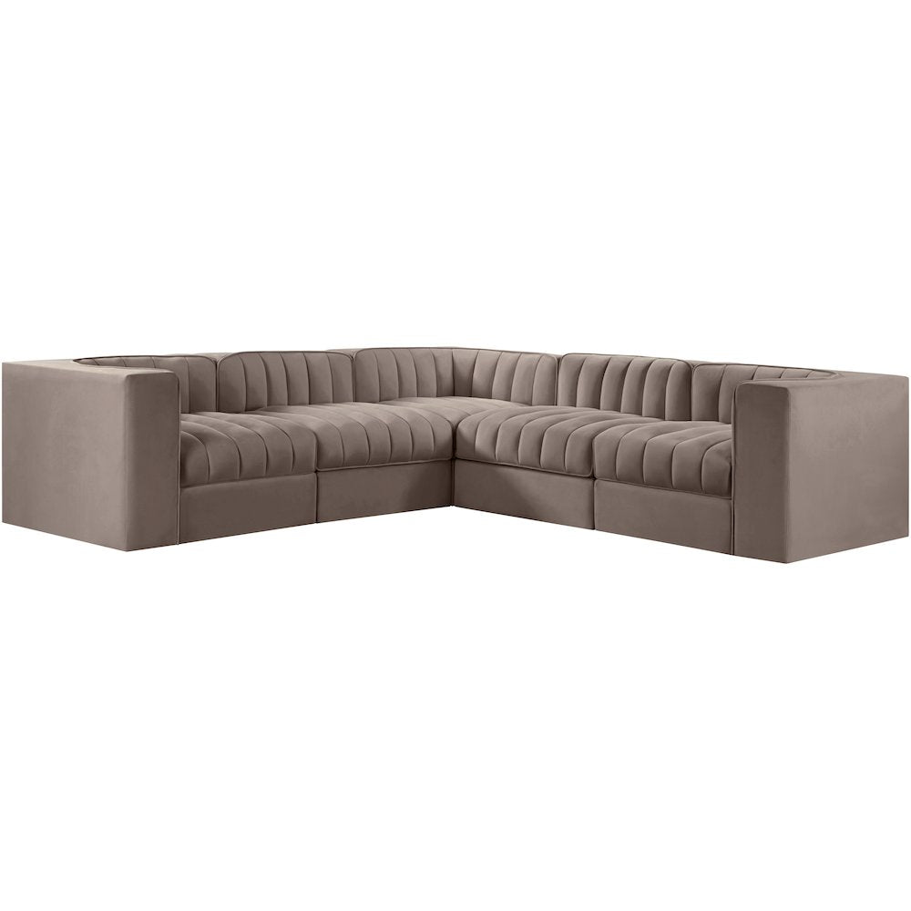 Rummi Taupe Velvet Performance Fabric Upholstered 5pc. Modular Sectional