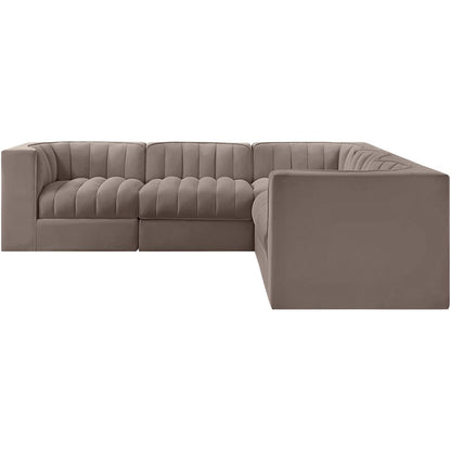 Rummi Taupe Velvet Performance Fabric Upholstered 5pc. Modular Sectional
