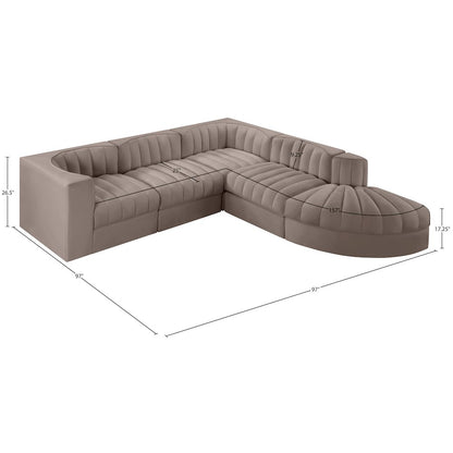 Rummi Taupe Velvet Performance Fabric Upholstered 5pc. Modular Sectional
