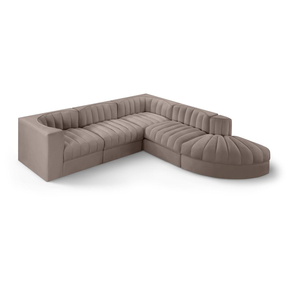 Rummi Taupe Velvet Performance Fabric Upholstered 5pc. Modular Sectional