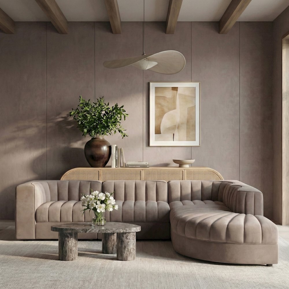 Rummi Taupe Velvet Performance Fabric Upholstered 5pc. Modular Sectional