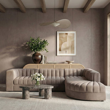 Rummi Taupe Velvet Performance Fabric Upholstered 5pc. Modular Sectional