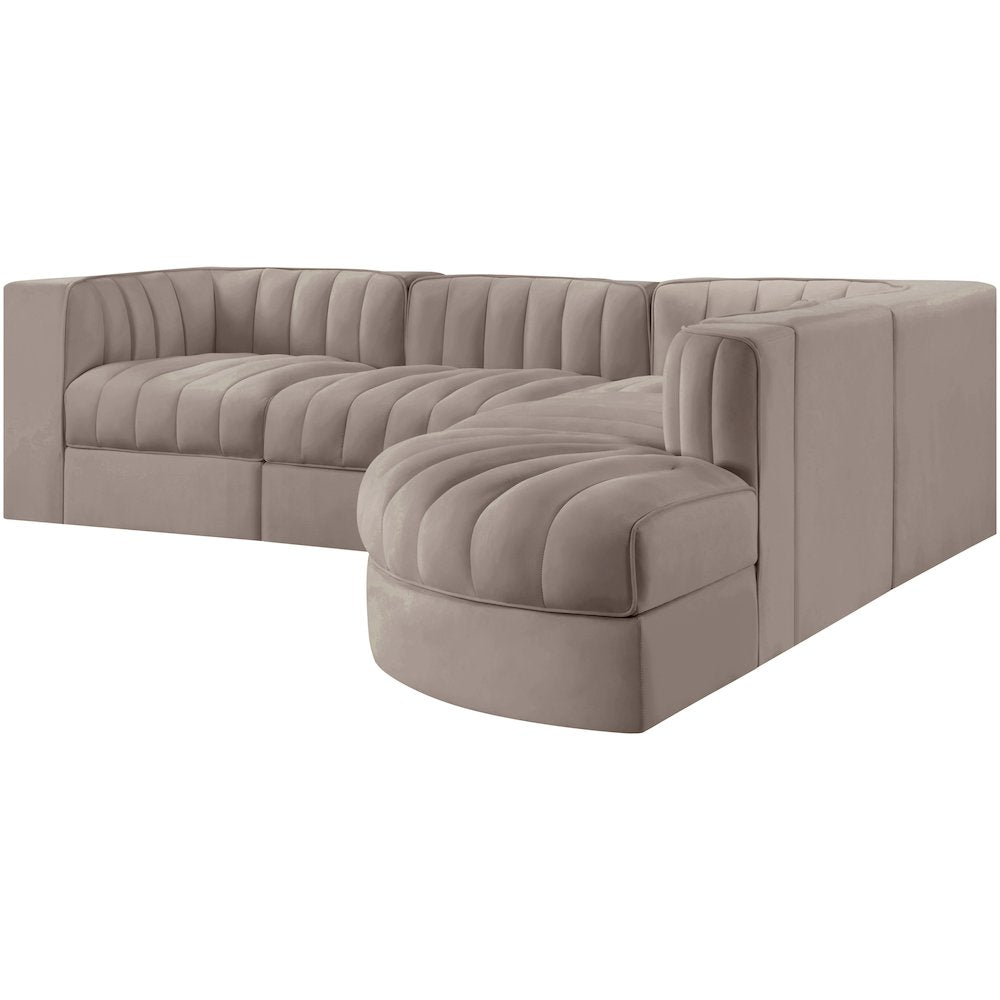 Rummi Taupe Velvet Performance Fabric Upholstered 5pc. Modular Sectional