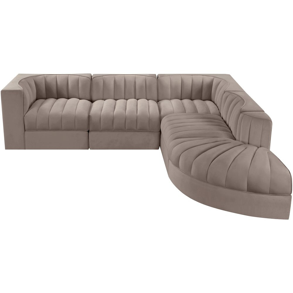Rummi Taupe Velvet Performance Fabric Upholstered 5pc. Modular Sectional
