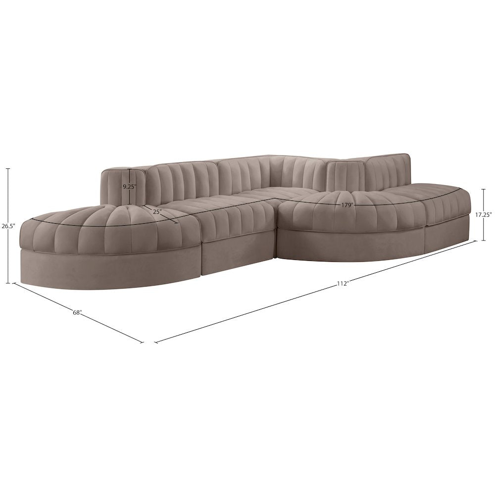 Rummi Taupe Velvet Performance Fabric Upholstered 5pc. Modular Sectional