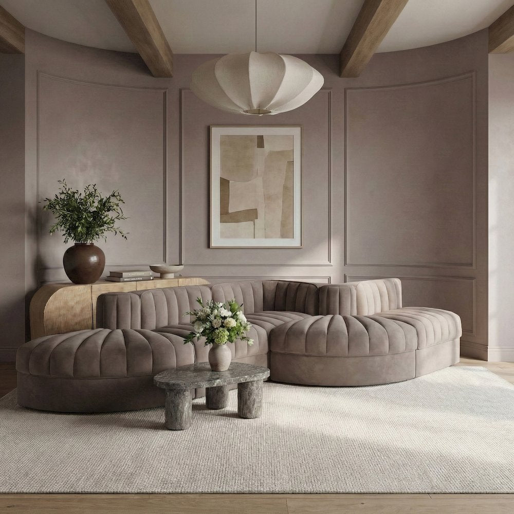 Rummi Taupe Velvet Performance Fabric Upholstered 5pc. Modular Sectional