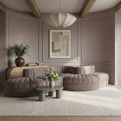 Rummi Taupe Velvet Performance Fabric Upholstered 5pc. Modular Sectional
