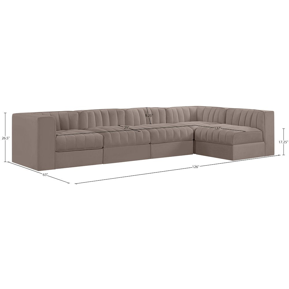 Rummi Taupe Velvet Performance Fabric Upholstered 5pc. Modular Sectional
