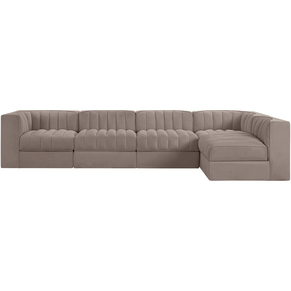 Rummi Taupe Velvet Performance Fabric Upholstered 5pc. Modular Sectional
