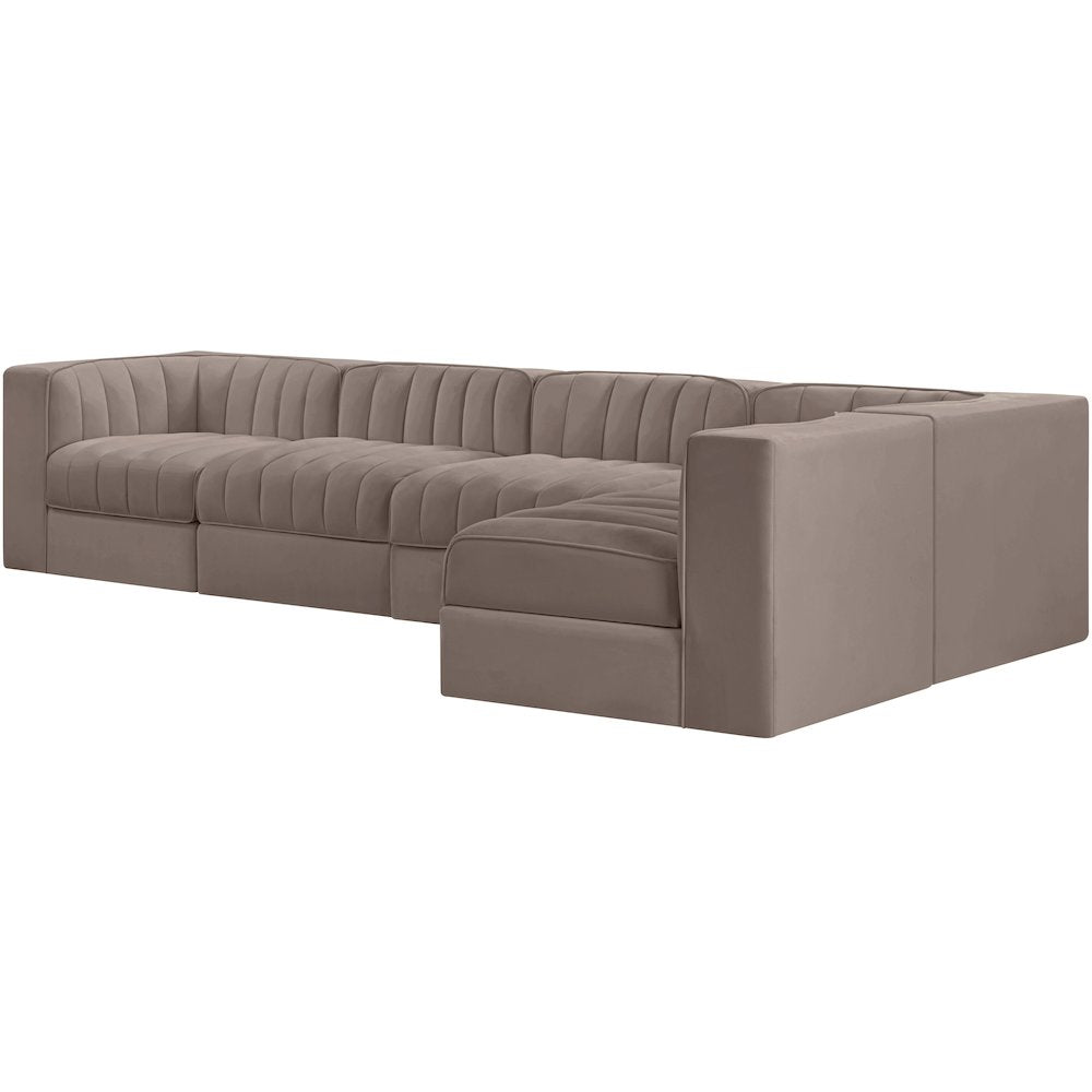 Rummi Taupe Velvet Performance Fabric Upholstered 5pc. Modular Sectional