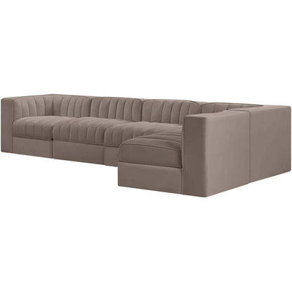 Rummi Taupe Velvet Performance Fabric Upholstered 5pc. Modular Sectional