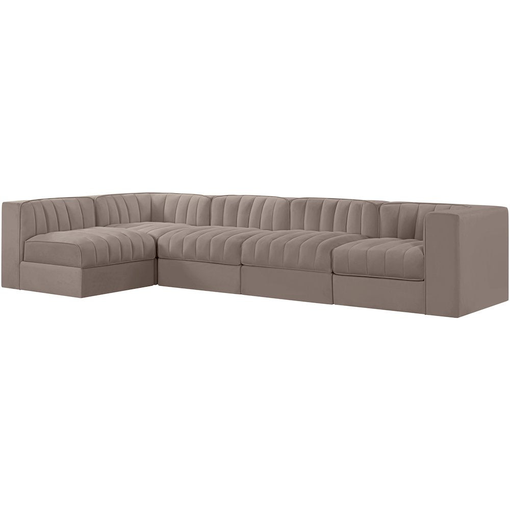 Rummi Taupe Velvet Performance Fabric Upholstered 5pc. Modular Sectional
