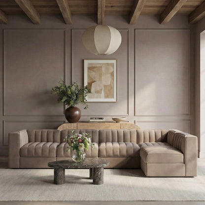 Rummi Taupe Velvet Performance Fabric Upholstered 5pc. Modular Sectional