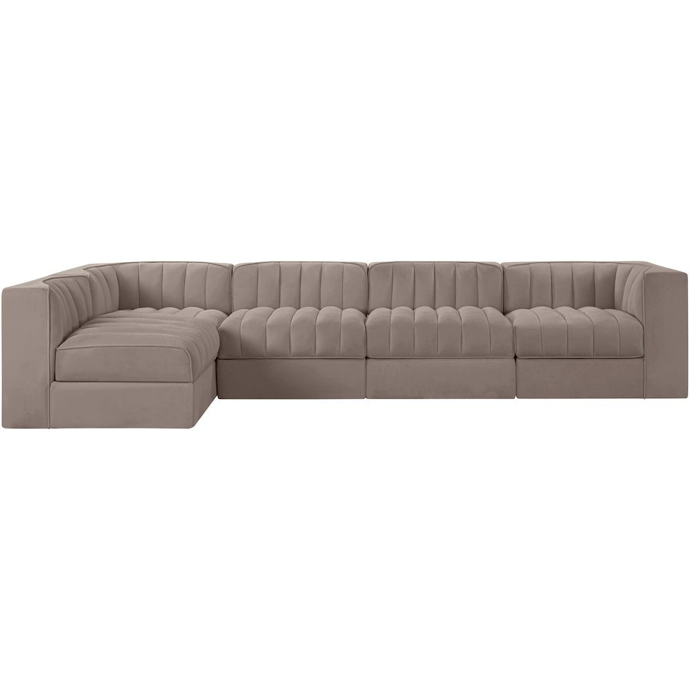 Rummi Taupe Velvet Performance Fabric Upholstered 5pc. Modular Sectional