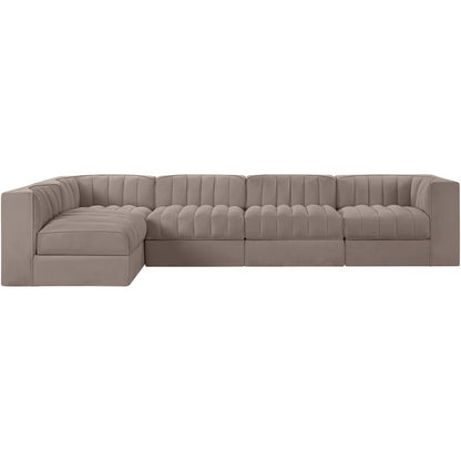 Rummi Taupe Velvet Performance Fabric Upholstered 5pc. Modular Sectional
