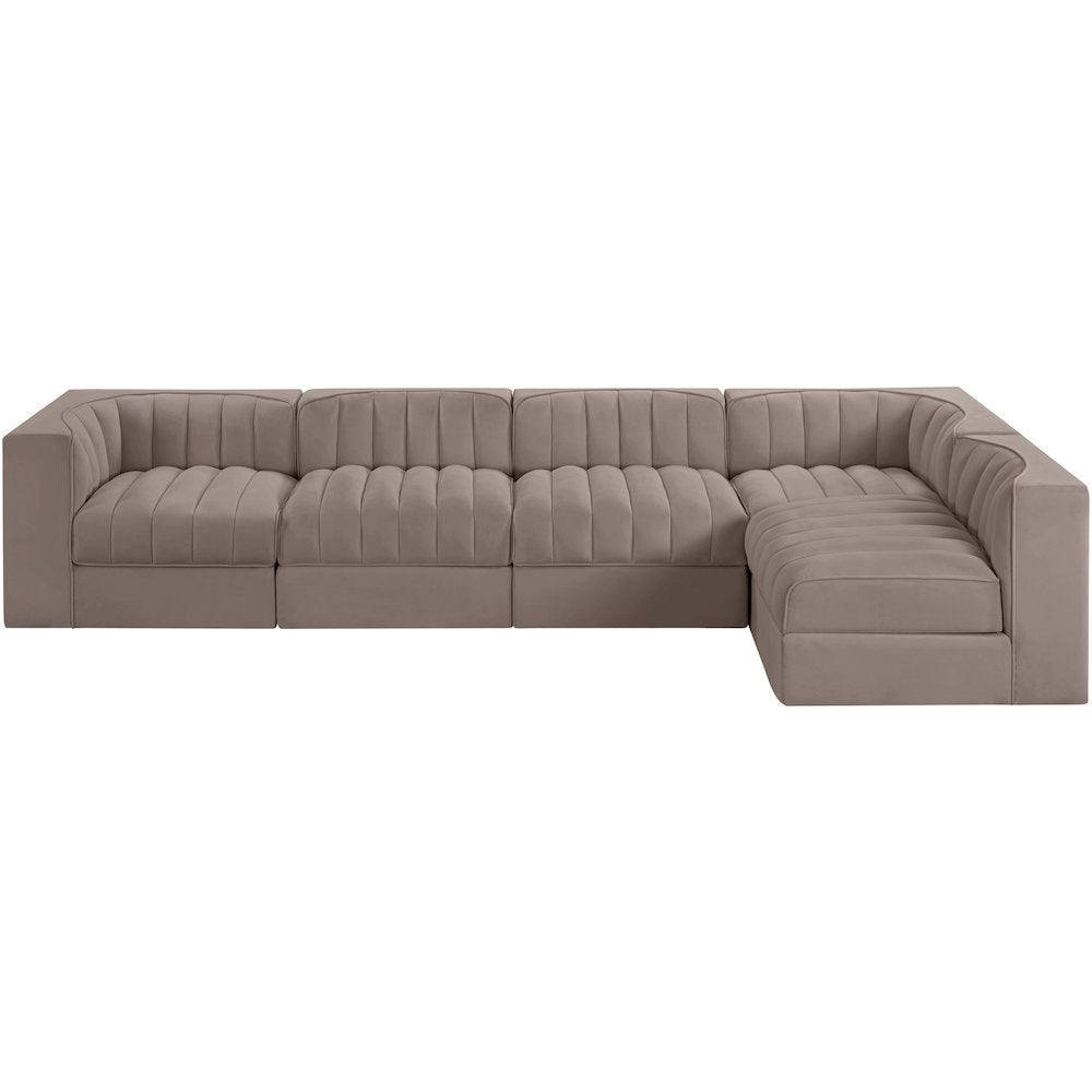Rummi Taupe Velvet Performance Fabric Upholstered 5pc. Modular Sectional