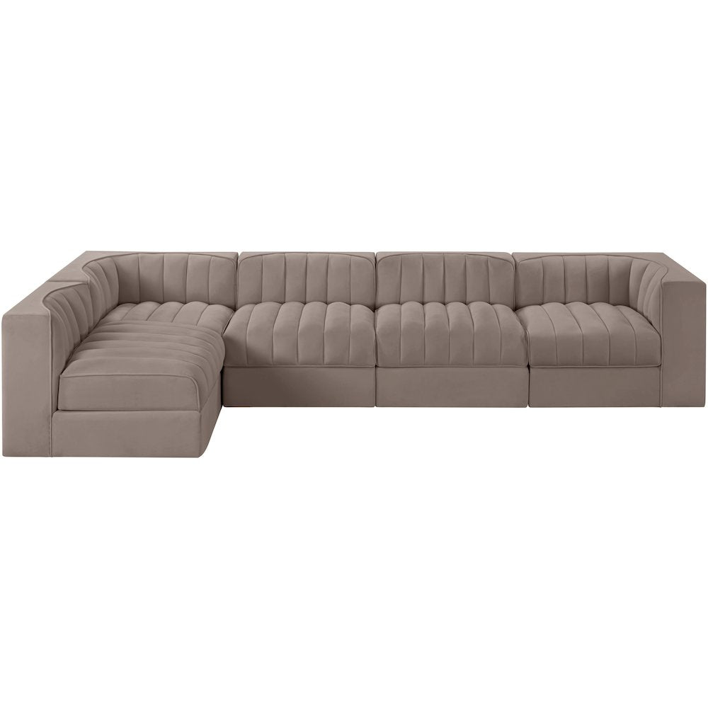 Rummi Taupe Velvet Performance Fabric Upholstered 5pc. Modular Sectional