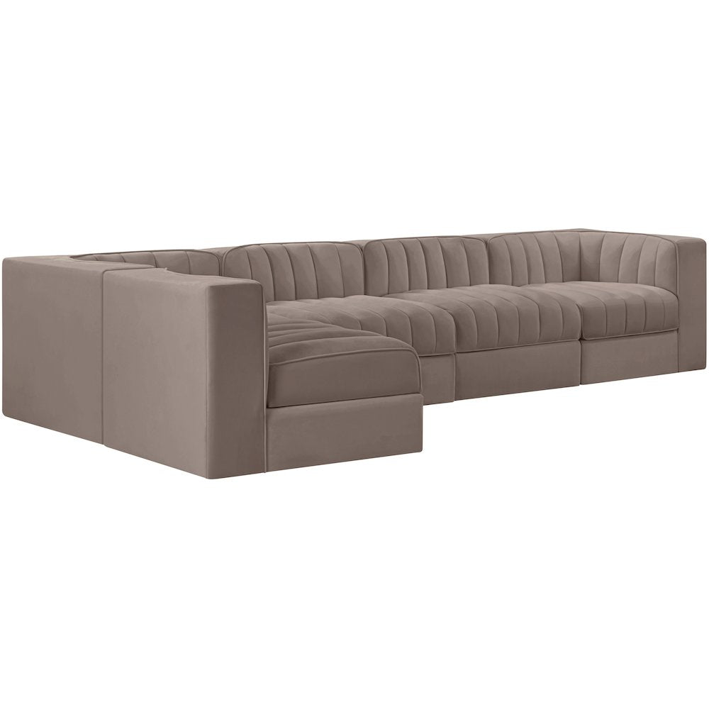 Rummi Taupe Velvet Performance Fabric Upholstered 5pc. Modular Sectional