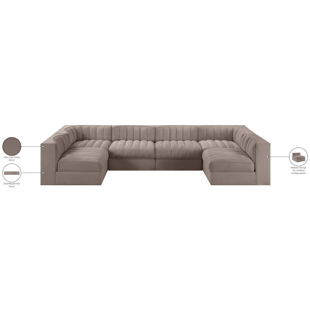 Rummi Taupe Velvet Performance Fabric Upholstered 6pc. Modular Sectional
